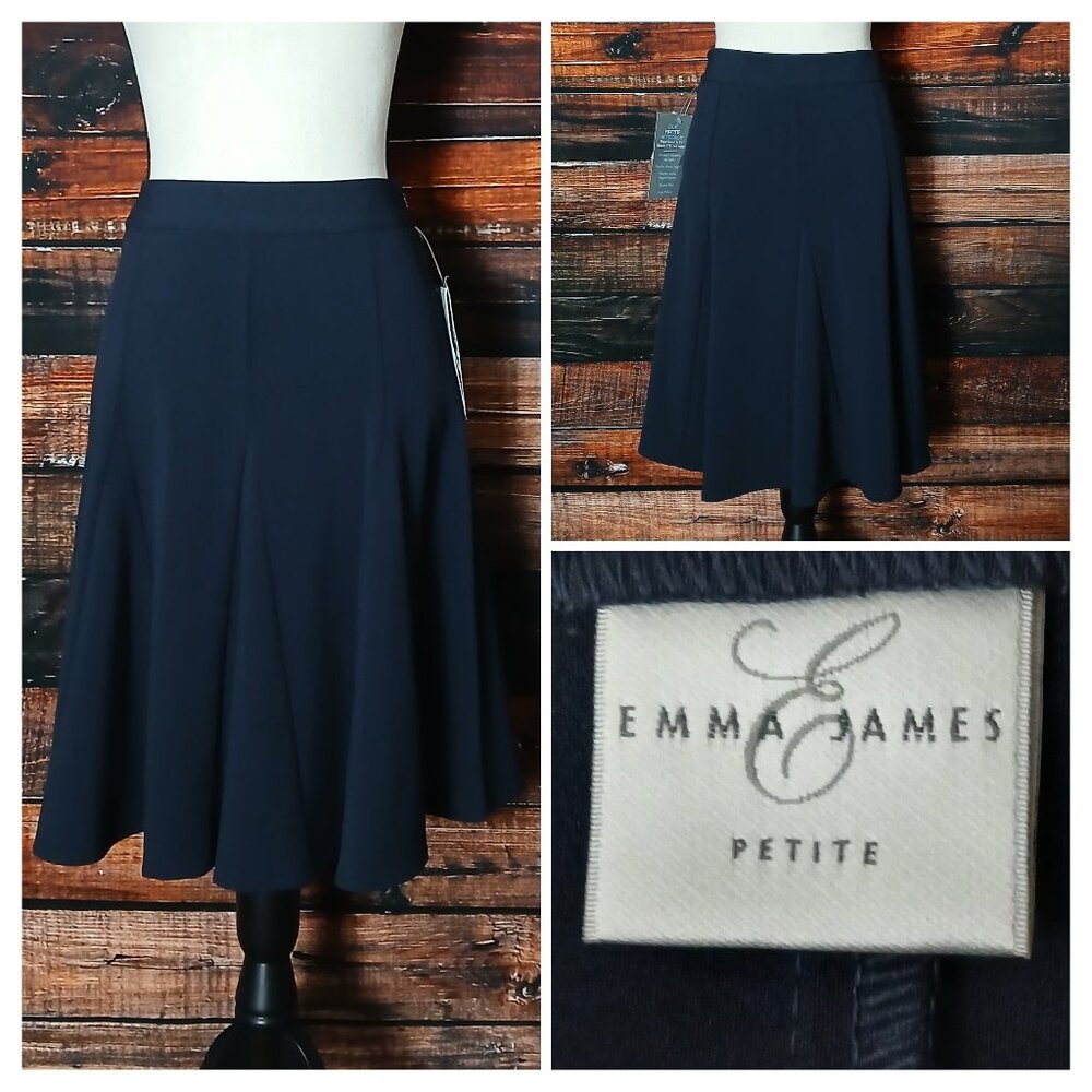 NWT Emma James Flare Skirt 4 Petite Dark Navy Blue Flared Side Zip Stretch